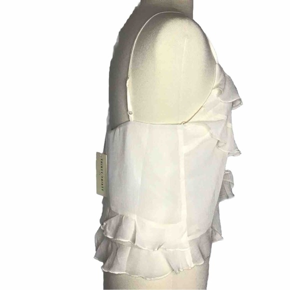 Thirty Thirty diaphanous ruffled ladjustable spaghetti strap cream Cami L NWT - Picture 2 of 8